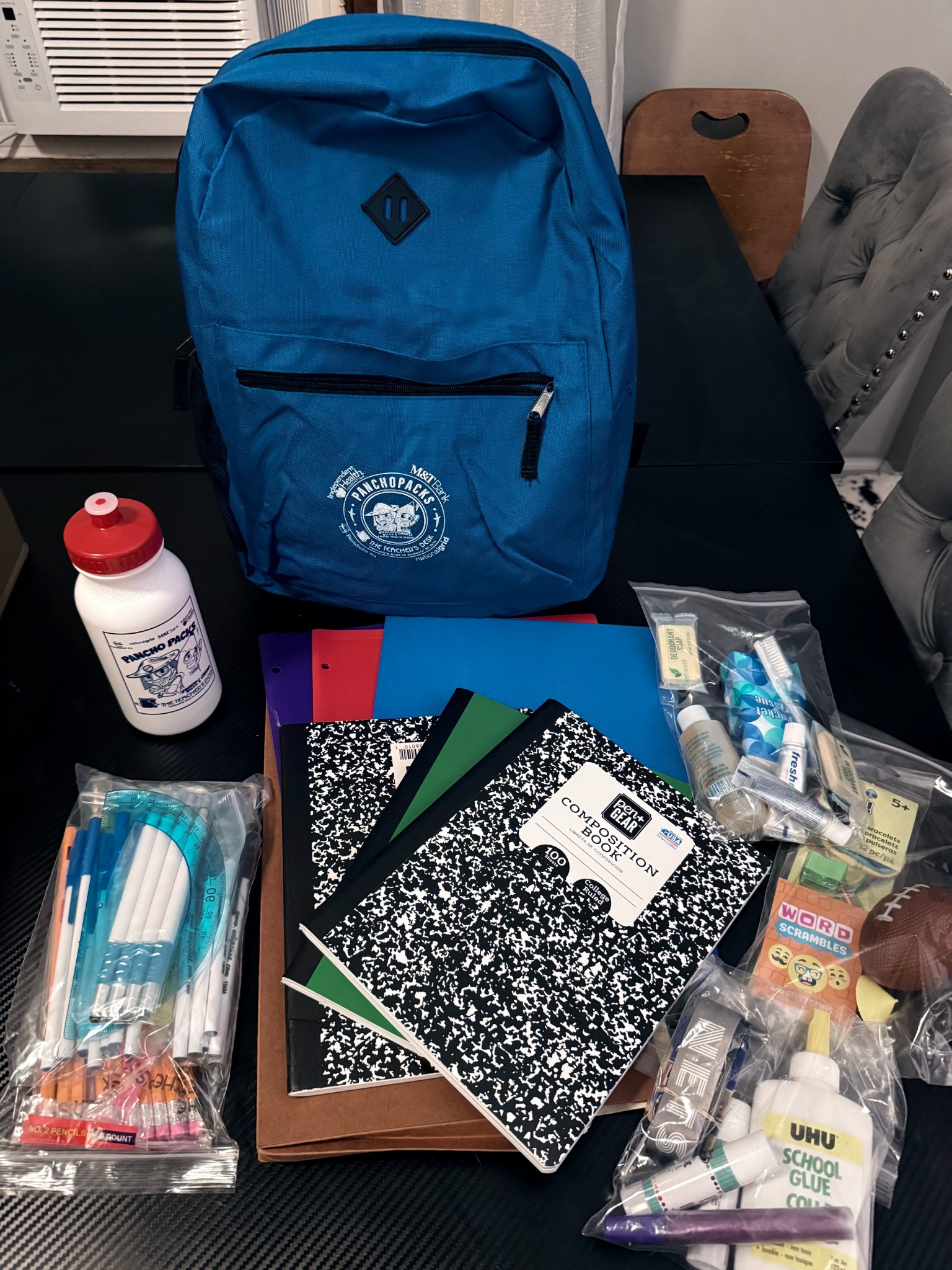 Backpack filled with school supplies